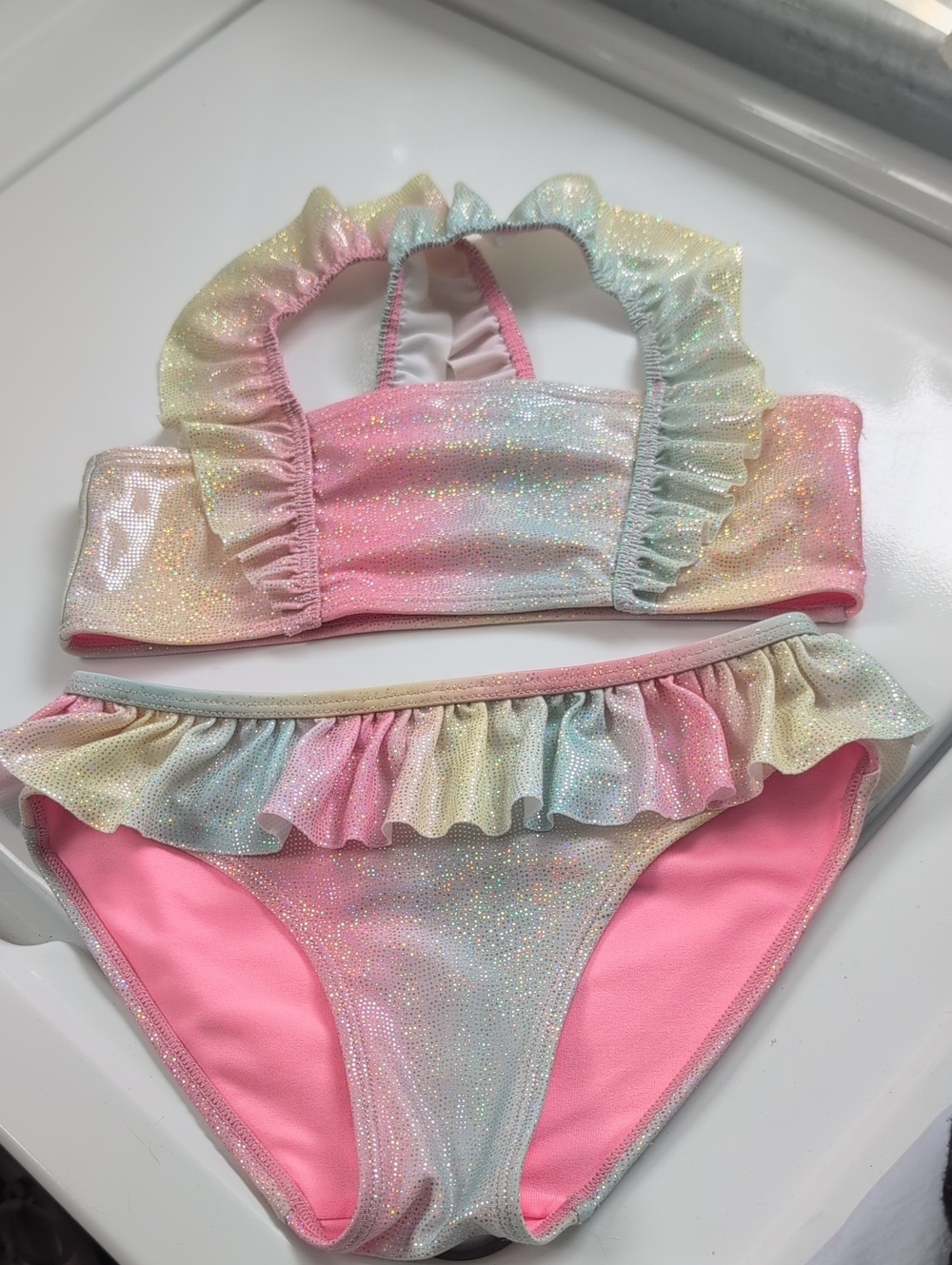 H&M Pink Iridescent Ruffle Bikini Set 6x-7